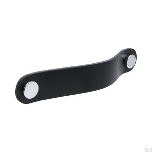 Tirador para mueble largo Loop Round 128, cuero negro con cromo