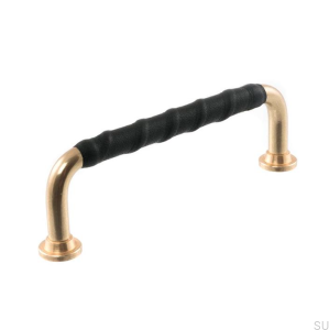 Tirador para mueble alargado 1353 96 Latón pulido con cuero negro