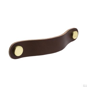 Tirador para mueble largo Loop Round 128, piel, marrón con latón