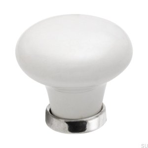 Pomo para mueble 24136 Porcelana blanca Níquel pulido