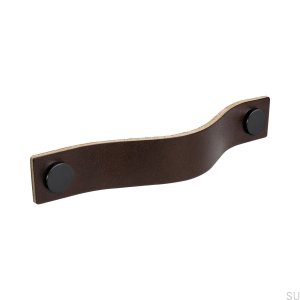 Tirador para mueble Loop 128, marrón con piel negra