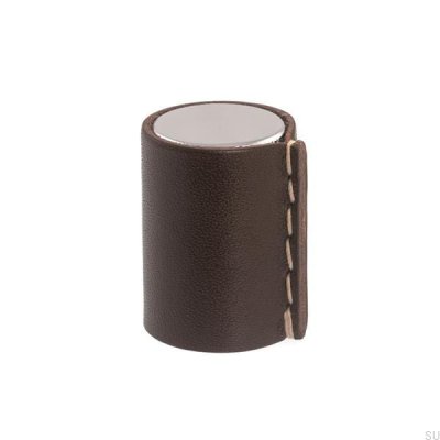 Pomo para mueble Läderknopp Cromo pulido y marrón