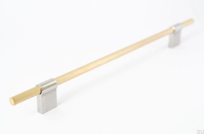 Tirador para mueble rectangular Line Mix 224 Latón cepillado, sin pintar, con acero pulido