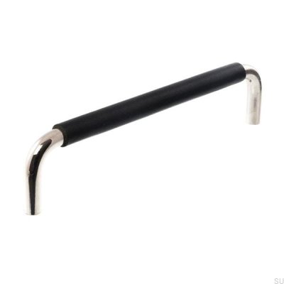 Tirador para mueble alargado LS 7353 96 Níquel pulido con cuero negro
