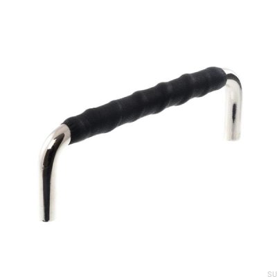 Tirador para mueble alargado LL 7353 96 Níquel pulido con cuero negro