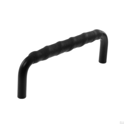 Tirador para mueble alargado LL 7353 128 Metal negro con cuero negro