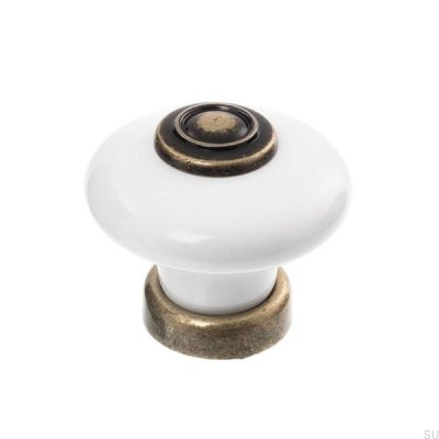Pomo para mueble 3851 Porcelana con bronce envejecido