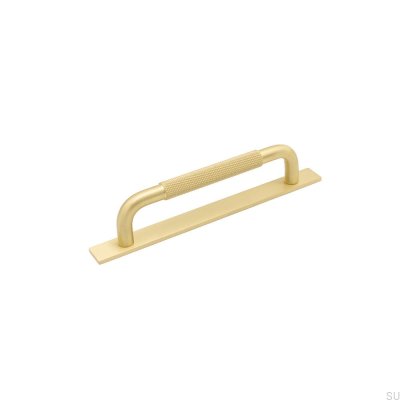 Tirador alargado para mueble con arandela Helix 128, dorado cepillado