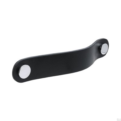 Tirador para mueble largo Loop Round 128, cuero negro con cromo