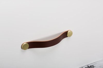 Tirador para mueble Flexa 160, piel, marrón con dorado