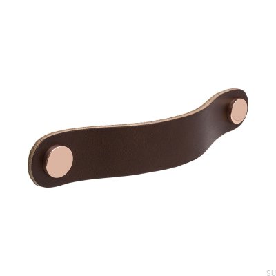 Tirador para mueble alargado Loop Round 128, piel, marrón con cobre