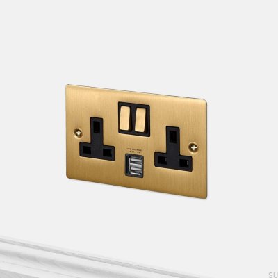 Toma USB dual 3.1A tipo G UK 2G de latón estándar británico