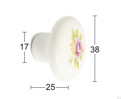 Andreas Pomo para mueble Porcelánico blanco con rosa (2 piezas)