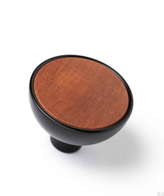Pomo para mueble Bol Black con madera de sapeli