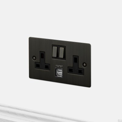 Toma de corriente doble USB 3.1A tipo G (Reino Unido, 2 G), latón bronce quemado, estándar británico