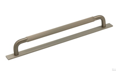 Tirador alargado para mueble con arandela Helix Stripe 224, plata cepillada