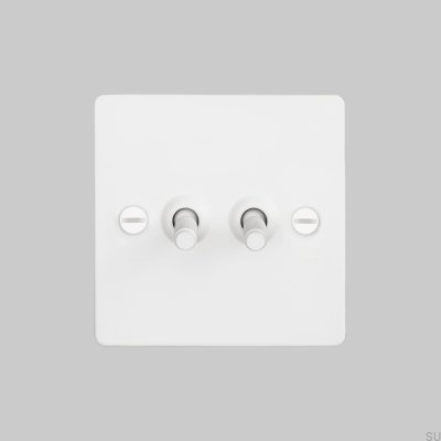 Interruptor doble cruzado 2G de acero blanco, estándar británico