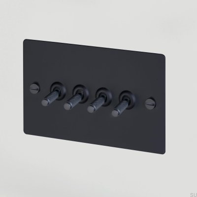 Interruptor cuádruple Cross 4G de acero negro, estándar británico