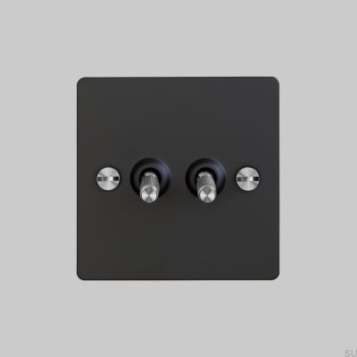 Interruptor doble Cross 2G de acero negro con acabado plateado estándar británico