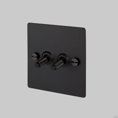 Doble interruptor cruzado 2G acero negro estándar británico