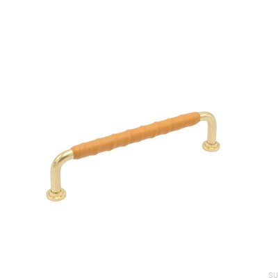 Tirador para mueble alargado 1353 96 Latón Pulido Piel Natural