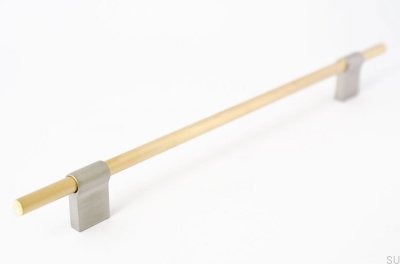 Tirador para mueble rectangular Line Mix 224 Latón cepillado, sin pintar, con acero cepillado