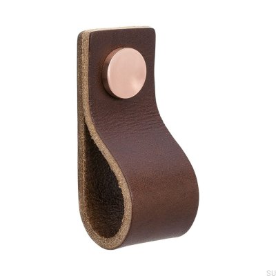 Pomo para mueble Loop 65, cuero marrón con cobre
