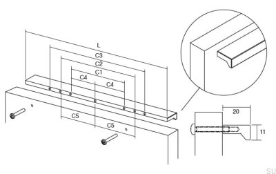 Tirador para mueble Angle 600, aluminio, blanco, mate