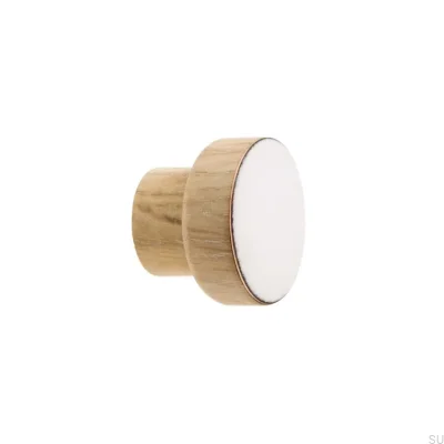 Pomo para mueble Simple, Madera, Esmaltado, Blanco, Óleo, Blanco
