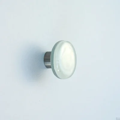 Tirador de cristal redondo para muebles, blanco