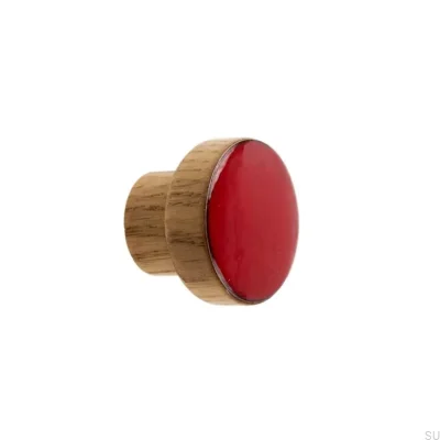 Pomo para mueble Simple, Madera, Esmaltado, Rojo, Aceite, Incoloro, Semimate