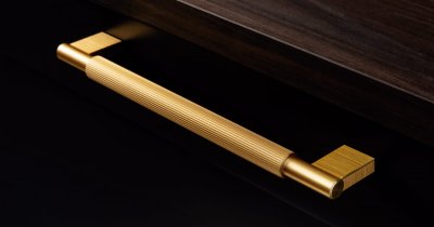 Tirador para mueble alargado Arpa 320, Aluminio, Oro, Cepillado