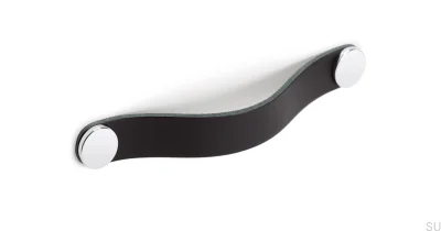 Tirador para mueble Flexa 128 Cuero Negro con Plata