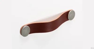 Tirador para mueble Flexa 128 Cuero Marrón con Estaño