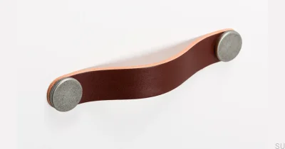 Tirador para mueble Flexa 160 Cuero Marrón con Estaño
