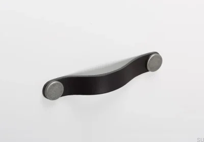 Tirador para mueble Flexa 160 Cuero Negro con Estaño