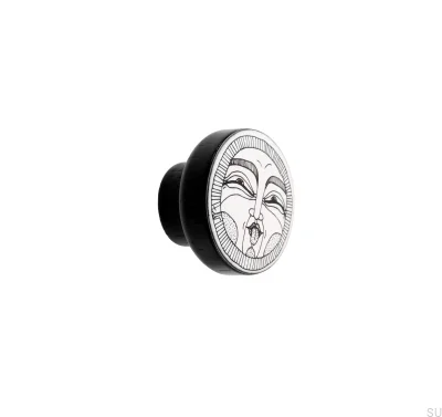 Pomo para mueble Caras Esmaltado Negro Madera