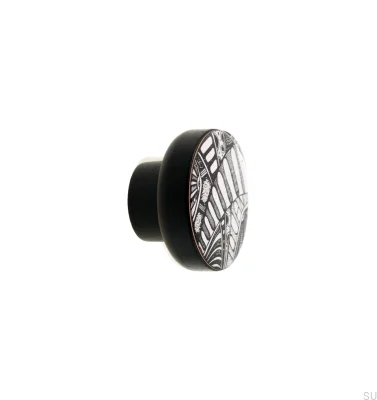 Pomo para muebles Kosmosy de madera esmaltada en negro