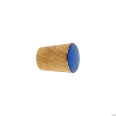 Tirador Para Mueble Cono Simple Madera Esmalte Azul Cálido Aceite Incoloro Semimate