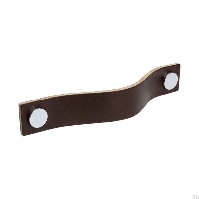 Tirador para mueble alargado Loop 128 Cuero Marrón con Cromo
