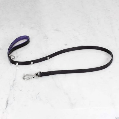 Correa de cuero para perro Cross 15, color negro y plateado
