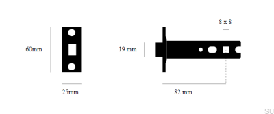 Pestillo tubular de acero negro de 82 mm para manijas de puertas