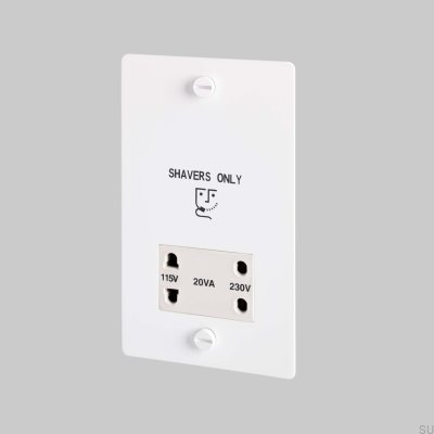 Toma de corriente para afeitadora de 115 V/230 V, acero, color blanco, estándar británico