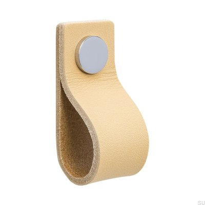 Pomo para mueble Loop 65, cuero natural cromado