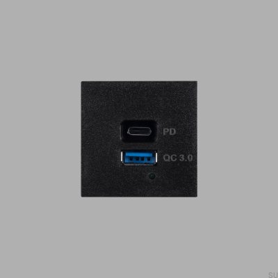Módulo de carga rápida USB A+C de acero negro estándar europeo