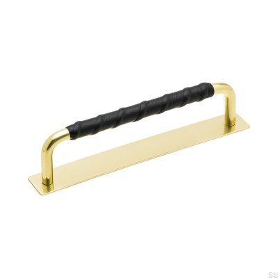 Tirador para mueble alargado con almohadilla Royal Deluxe 128 Brass Black Leather