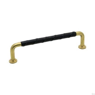 Tirador para mueble alargado 1353128 Oro Latón Sin pintar Cuero natural negro