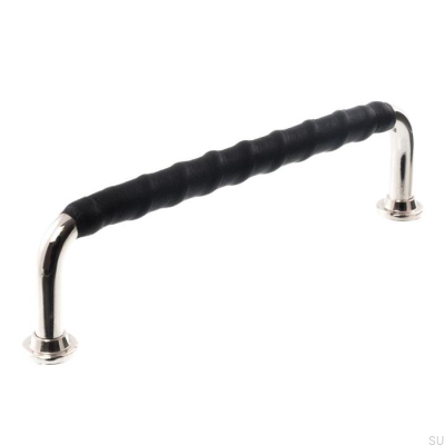 Tirador para mueble alargado LL 1353 96 Níquel pulido con cuero negro