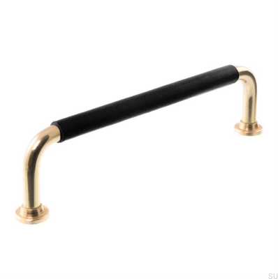 Tirador para mueble alargado LS 1353 96 Latón pulido con cuero negro