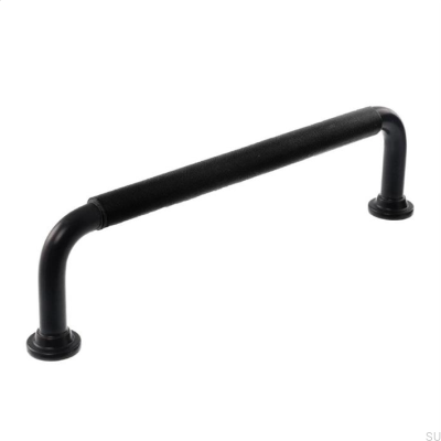 Tirador para mueble alargado LS 1353 128 Negro con cuero negro